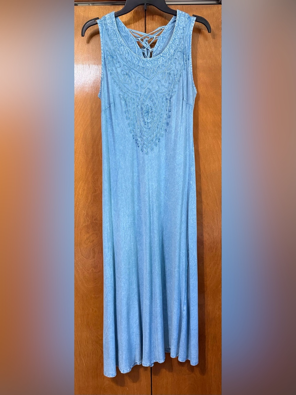 Studio West Light Blue Embroidered Neckline Dress